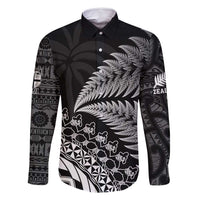 Custom Fiji New Zealand Rugby Family Matching Summer Maxi Dress and Hawaiian Shirt Cibi Dance with Black Fern LT9 Dad's Shirt - Long Sleeve Black - Polynesian Pride