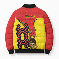 Personalised Papua New Guinea Oro Necklace Bomber Puffer Jacket Gold Melanesia Traditional Pattern