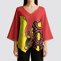 Personalised Papua New Guinea Oro Necklace Kimono Sleeve Blouse Gold Melanesia Traditional Pattern