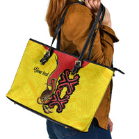 Personalised Papua New Guinea Oro Necklace Leather Tote Bag Gold Melanesia Traditional Pattern