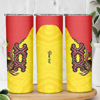 Personalised Papua New Guinea Oro Necklace Skinny Tumbler Gold Melanesia Traditional Pattern