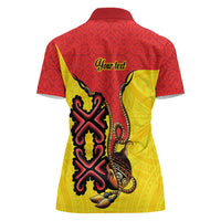 Personalised Papua New Guinea Oro Necklace Women Polo Shirt Gold Melanesia Traditional Pattern