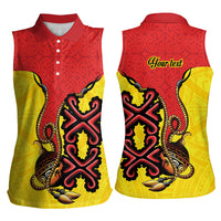 Personalised Papua New Guinea Oro Necklace Women Sleeveless Polo Shirt Gold Melanesia Traditional Pattern