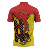 Personalised Papua New Guinea Oro Necklace Zipper Polo Shirt Gold Melanesia Traditional Pattern