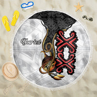 Personalised Papua New Guinea Oro Necklace Beach Blanket Black Melanesia Traditional Pattern