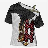 Personalised Papua New Guinea Oro Necklace Cross Shoulder Shirt Black Melanesia Traditional Pattern