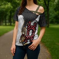 Personalised Papua New Guinea Oro Necklace Cross Shoulder Shirt Black Melanesia Traditional Pattern