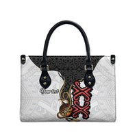 Personalised Papua New Guinea Oro Necklace Leather Bag Black Melanesia Traditional Pattern