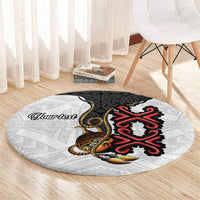 Personalised Papua New Guinea Oro Necklace Round Carpet Black Melanesia Traditional Pattern