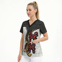 Personalised Papua New Guinea Oro Necklace Scrub Top Black Melanesia Traditional Pattern