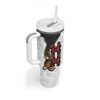 Personalised Papua New Guinea Oro Necklace Tumbler With Handle Black Melanesia Traditional Pattern