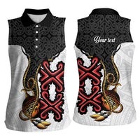 Personalised Papua New Guinea Oro Necklace Women Sleeveless Polo Shirt Black Melanesia Traditional Pattern
