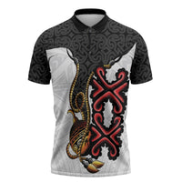 Personalised Papua New Guinea Oro Necklace Zipper Polo Shirt Black Melanesia Traditional Pattern