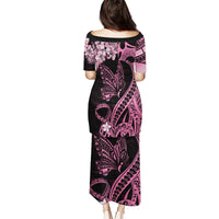 Polynesian Floral Butterfly Family Matching Puletasi Dress and Hawaiian Shirt Breast Cancer Pink Ribbon LT9 - Polynesian Pride