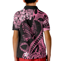 Polynesian Floral Butterfly Kid Polo Shirt Breast Cancer Pink Ribbon LT9 - Polynesian Pride