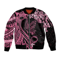 Polynesian Floral Butterfly Sleeve Zip Bomber Jacket Breast Cancer Pink Ribbon LT9 Unisex Pink - Polynesian Pride