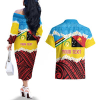 Personalised Torba PNG Forever Couples Matching Off The Shoulder Long Sleeve Dress and Hawaiian Shirt Polynesian Sand Art - Polynesian Pride