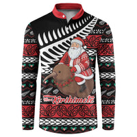 New Zealand Kiwi Santa Christmas Button Sweatshirt He Wairua Kirihimete - Polynesian Pride