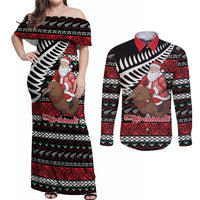 New Zealand Kiwi Santa Christmas Couples Matching Off Shoulder Maxi Dress and Long Sleeve Button Shirt He Wairua Kirihimete - Polynesian Pride