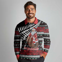 New Zealand Kiwi Santa Christmas Long Sleeve Polo Shirt He Wairua Kirihimete - Polynesian Pride
