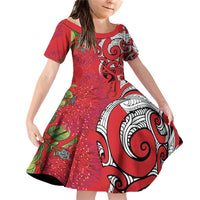 Personalised New Zealand Koru Pohutukawa Family Matching Off Shoulder Short Dress and Hawaiian Shirt Meri Kirihimete Aroha for Christmas - Polynesian Pride