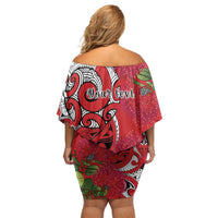 Personalised New Zealand Koru Pohutukawa Family Matching Off Shoulder Short Dress and Hawaiian Shirt Meri Kirihimete Aroha for Christmas - Polynesian Pride