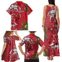 Personalised New Zealand Koru Pohutukawa Family Matching Tank Maxi Dress and Hawaiian Shirt Meri Kirihimete Aroha for Christmas - Polynesian Pride
