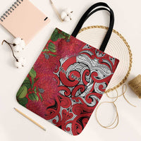 Personalised New Zealand Koru Pohutukawa Tote Bag Meri Kirihimete Aroha for Christmas LT9 Black Strap One Size Red - Polynesian Pride