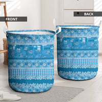 Hawaiian Hibiscus Honu Laundry Basket Blue Mele Kalikimaka Palaka Spirit - Polynesian Pride