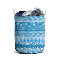 Hawaiian Hibiscus Honu Laundry Basket Blue Mele Kalikimaka Palaka Spirit - Polynesian Pride