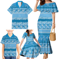 Hawaiian Hibiscus Honu Family Matching Mermaid Dress and Hawaiian Shirt Blue Mele Kalikimaka Palaka Spirit - Polynesian Pride