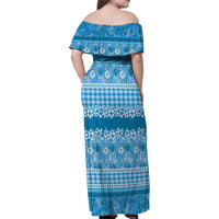 Hawaiian Hibiscus Honu Family Matching Off Shoulder Maxi Dress and Hawaiian Shirt Blue Mele Kalikimaka Palaka Spirit - Polynesian Pride