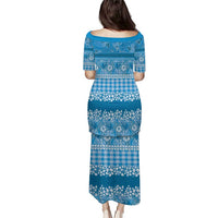 Hawaiian Hibiscus Honu Family Matching Puletasi and Hawaiian Shirt Blue Mele Kalikimaka Palaka Spirit LT9 - Polynesian Pride