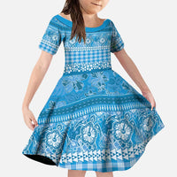 Hawaiian Hibiscus Honu Family Matching Summer Maxi Dress and Hawaiian Shirt Blue Mele Kalikimaka Palaka Spirit LT9 Daughter's Dress Blue - Polynesian Pride
