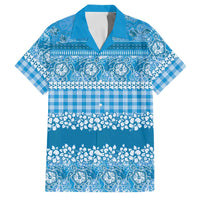 Hawaiian Hibiscus Honu Family Matching Tank Maxi Dress and Hawaiian Shirt Blue Mele Kalikimaka Palaka Spirit LT9 Dad's Shirt - Short Sleeve Blue - Polynesian Pride