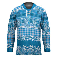 Hawaiian Hibiscus Honu Hockey Jersey Blue Mele Kalikimaka Palaka Spirit LT9 Unisex Blue - Polynesian Pride