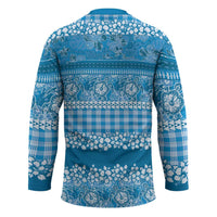 Hawaiian Hibiscus Honu Hockey Jersey Blue Mele Kalikimaka Palaka Spirit LT9 - Polynesian Pride