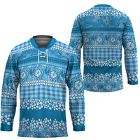 Hawaiian Hibiscus Honu Hockey Jersey Blue Mele Kalikimaka Palaka Spirit LT9 - Polynesian Pride