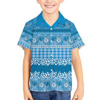 Hawaiian Hibiscus Honu Kid Hawaiian Shirt Blue Mele Kalikimaka Palaka Spirit LT9 Kid Blue - Polynesian Pride