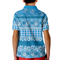 Hawaiian Hibiscus Honu Kid Polo Shirt Blue Mele Kalikimaka Palaka Spirit LT9 - Polynesian Pride