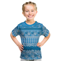Hawaiian Hibiscus Honu Kid T Shirt Blue Mele Kalikimaka Palaka Spirit LT9 Blue - Polynesian Pride
