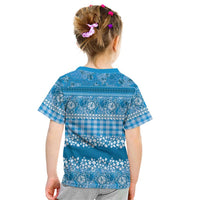 Hawaiian Hibiscus Honu Kid T Shirt Blue Mele Kalikimaka Palaka Spirit LT9 - Polynesian Pride