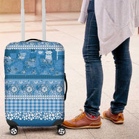 Hawaiian Hibiscus Honu Luggage Cover Blue Mele Kalikimaka Palaka Spirit - Polynesian Pride