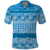 Hawaiian Hibiscus Honu Polo Shirt Blue Mele Kalikimaka Palaka Spirit LT9 Blue - Polynesian Pride