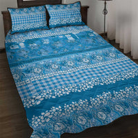 Hawaiian Hibiscus Honu Quilt Bed Set Blue Mele Kalikimaka Palaka Spirit - Polynesian Pride