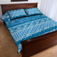 Hawaiian Hibiscus Honu Quilt Bed Set Blue Mele Kalikimaka Palaka Spirit - Polynesian Pride