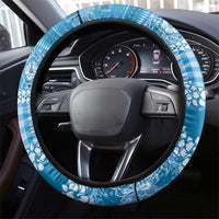 Hawaiian Hibiscus Honu Steering Wheel Cover Blue Mele Kalikimaka Palaka Spirit - Polynesian Pride
