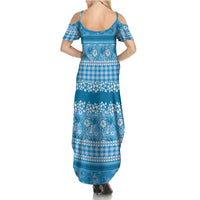 Hawaiian Hibiscus Honu Summer Maxi Dress Blue Mele Kalikimaka Palaka Spirit LT9 - Polynesian Pride