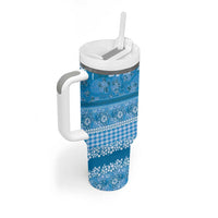 Hawaiian Hibiscus Honu Tumbler With Handle Blue Mele Kalikimaka Palaka Spirit - Polynesian Pride