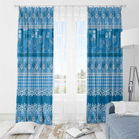 Hawaiian Hibiscus Honu Window Curtain Blue Mele Kalikimaka Palaka Spirit - Polynesian Pride
